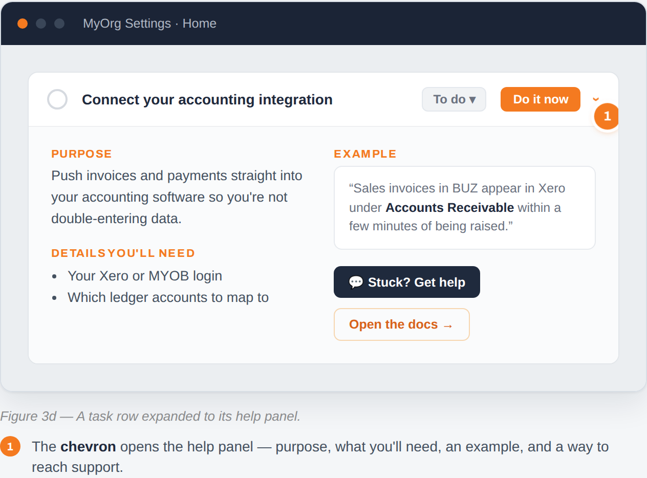 A task row expanded to its help panel.